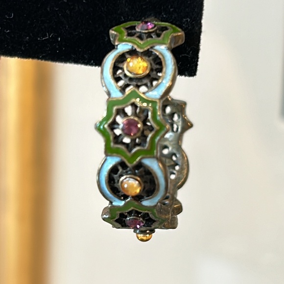 Vintage Nancy and Rise Enamel Brass Tone Hoop Earrings - Picture 5 of 7